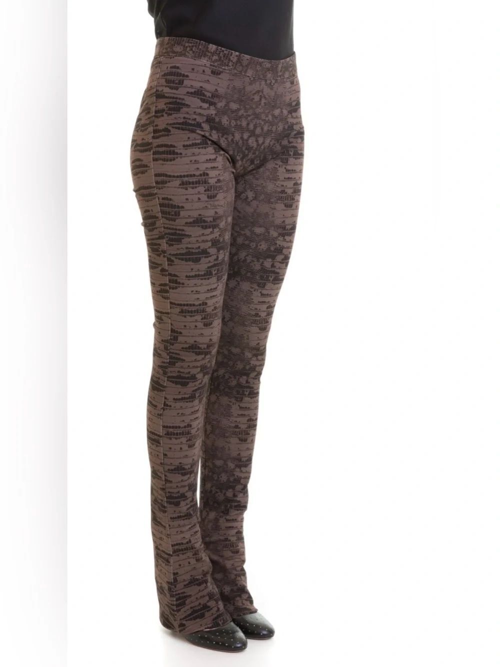 NWT  ROBERTO CAVALLI Lizard effect flared bottom leggings Brown Printed Stretch